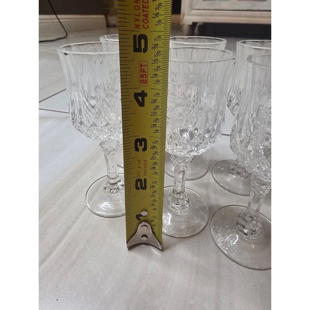 Set of 6 Crystal Cordial Glasses Diamond Cut‎ Stemmed Liqueur Aperitif 4.5 inch